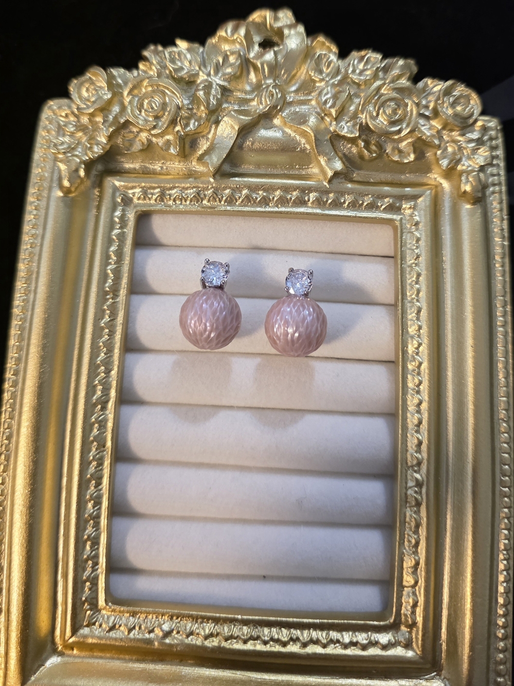 Delicate Pink Drop Pearl Earrings with Crystal Stud